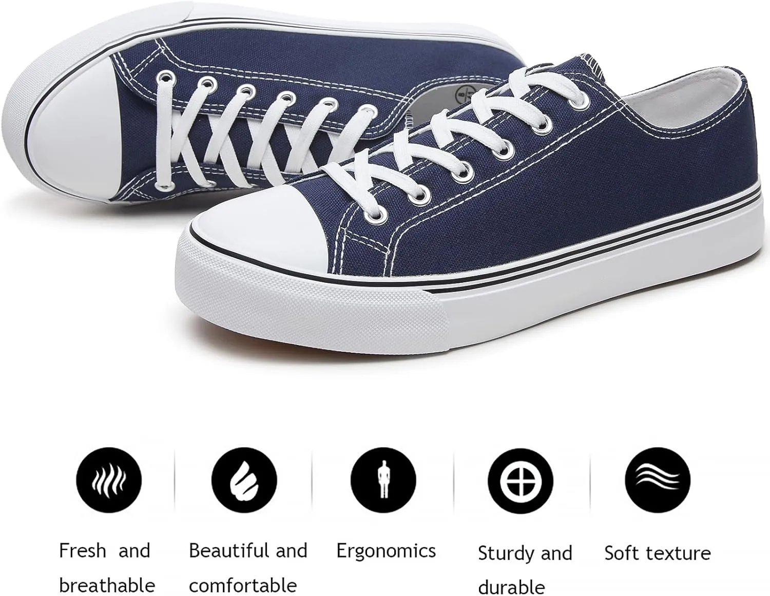FRACORA Womens White Canvas Sneakers Low Top Lace Up Canvas Shoes Fashion Comfortable