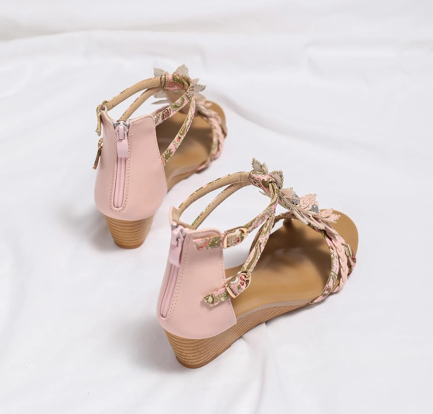 FRALOSHA Wedge Sandals for Women Ankle Strap Rhinestone Sandal Dressy Summer Heel Beach Casual Shoes