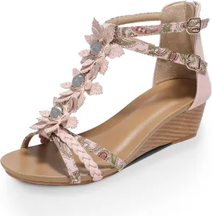 FRALOSHA Wedge Sandals for Women Ankle Strap Rhinestone Sandal Dressy Summer Heel Beach Casual Shoes