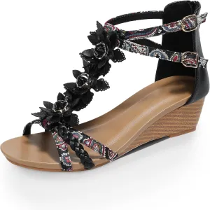 FRALOSHA Wedge Sandals for Women Ankle Strap Rhinestone Sandal Dressy Summer Heel Beach Casual Shoes