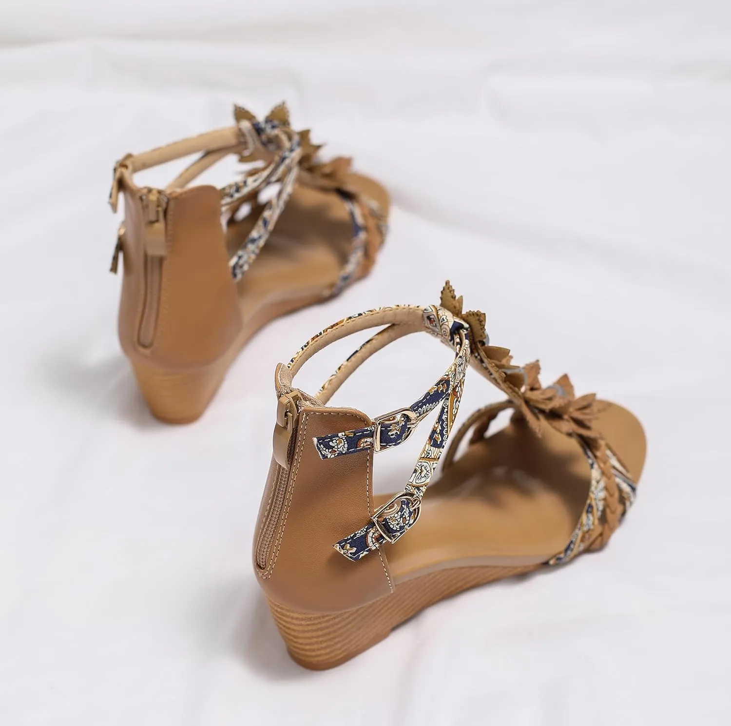 FRALOSHA Wedge Sandals for Women Ankle Strap Rhinestone Sandal Dressy Summer Heel Beach Casual Shoes