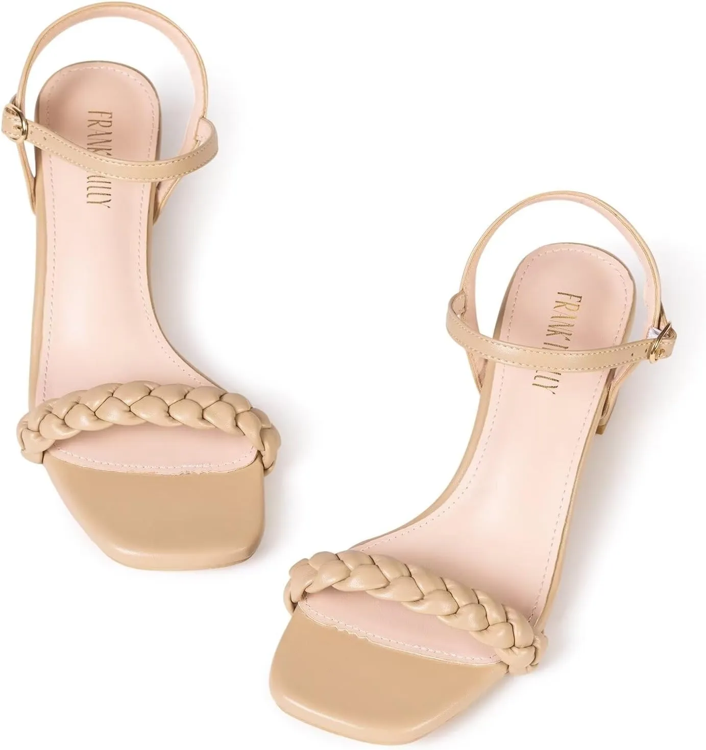 Frank Mully Women's Braided Sandal Heels Ankle Strap Comfortable Blocked Heeled Sandals Square Open Toe Cute Prom Pump Sandals Shoes