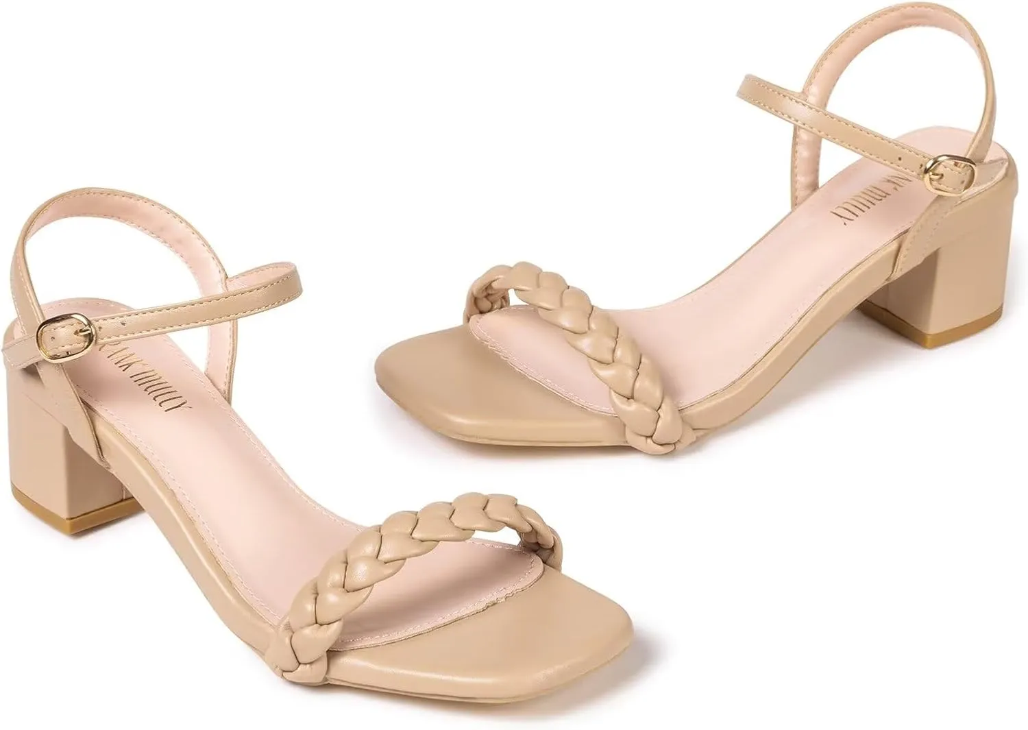 Frank Mully Women's Braided Sandal Heels Ankle Strap Comfortable Blocked Heeled Sandals Square Open Toe Cute Prom Pump Sandals Shoes