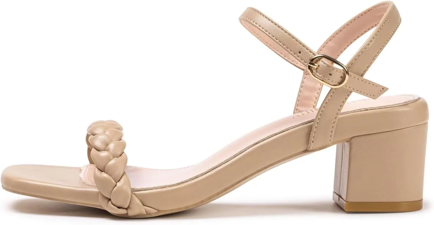 Frank Mully Women's Braided Sandal Heels Ankle Strap Comfortable Blocked Heeled Sandals Square Open Toe Cute Prom Pump Sandals Shoes