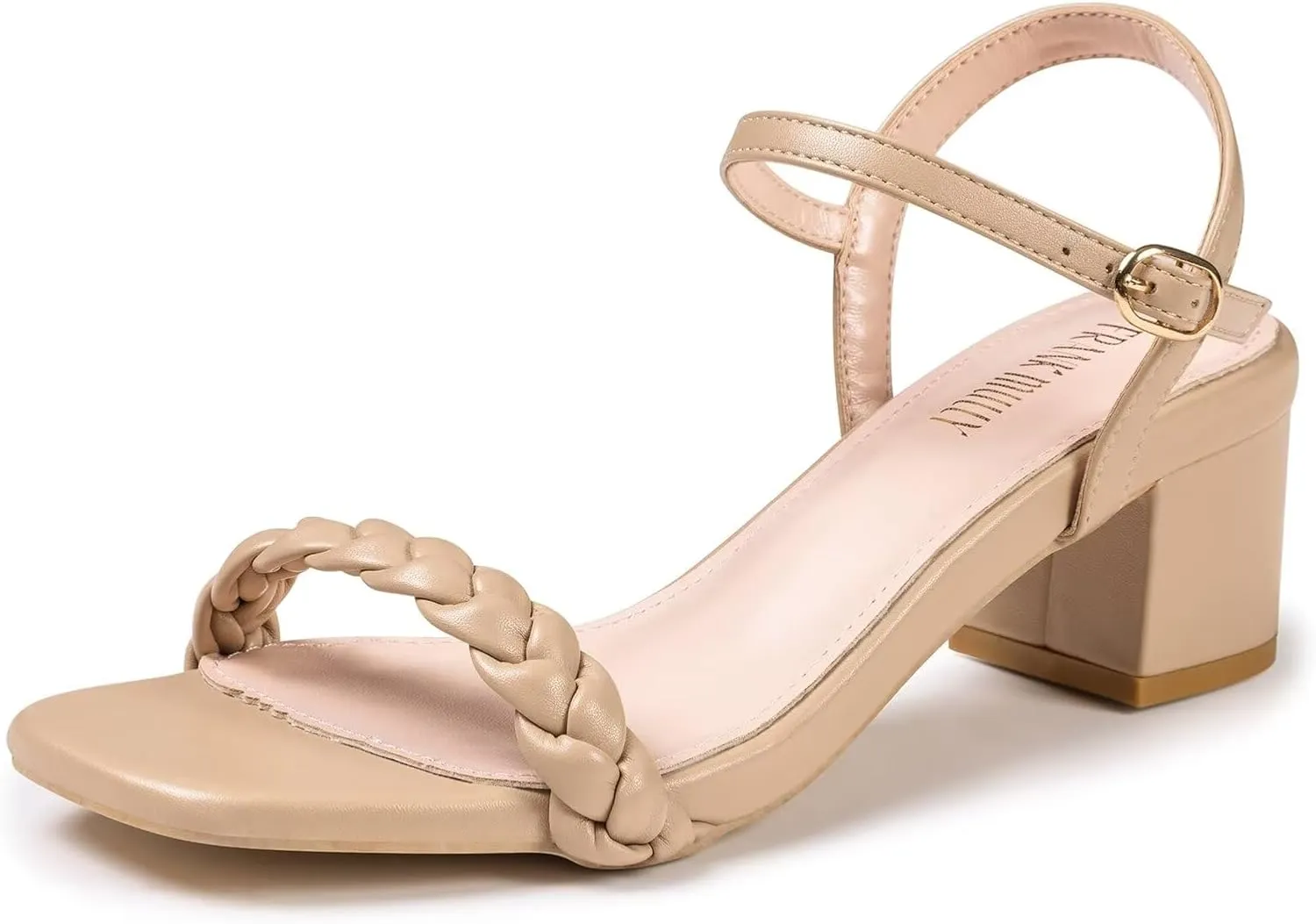Frank Mully Women's Braided Sandal Heels Ankle Strap Comfortable Blocked Heeled Sandals Square Open Toe Cute Prom Pump Sandals Shoes