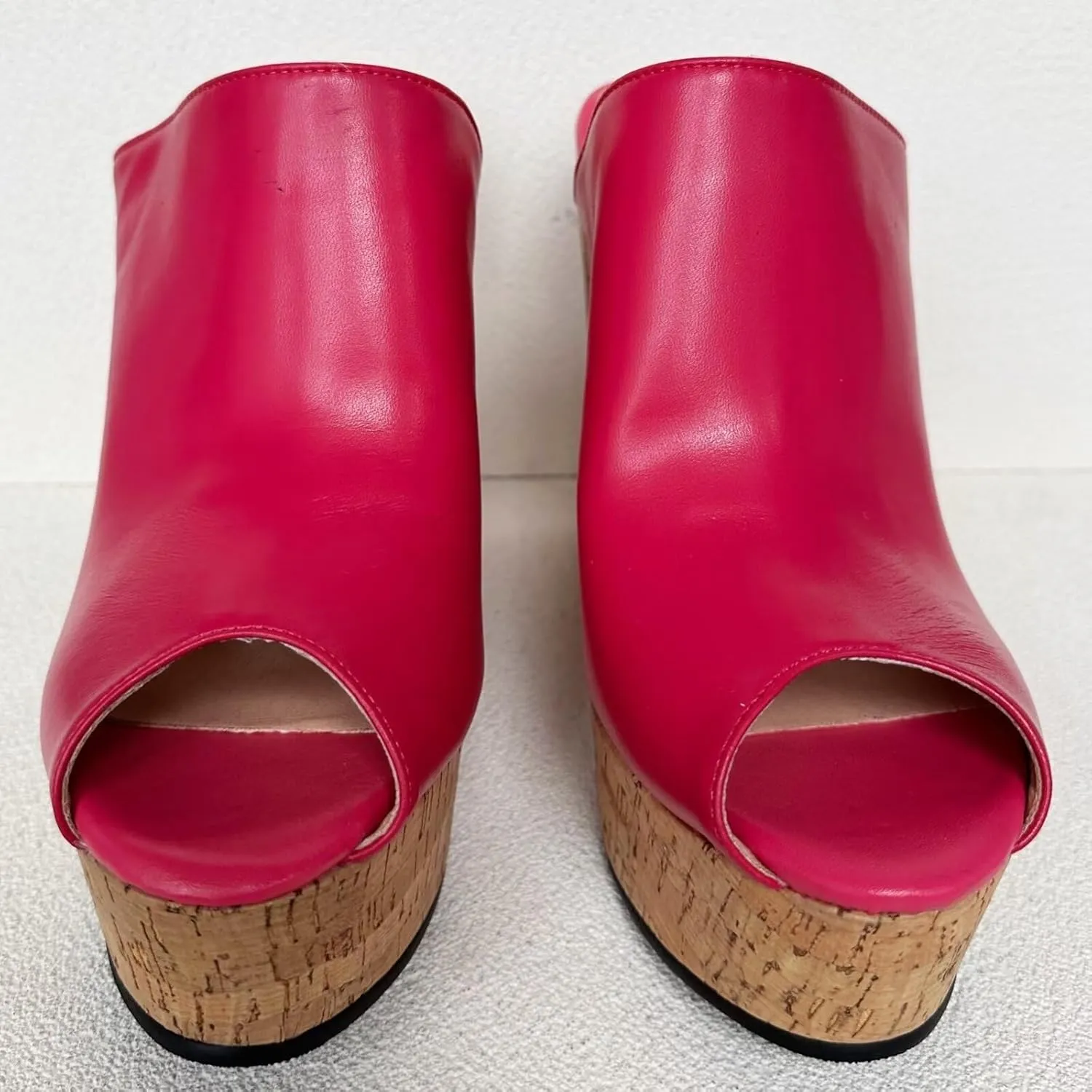 Frankie Hsu Sexy Slip On Platform Wedge Sandal, Stylish Pink High heeled Oak Wood Thick Sandal, Fashion Large Big Size US4-19 Unisex Wide Strap Heeled Shoes For Women Men
