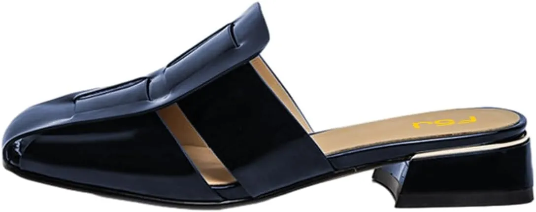 FSJ Women Closed Square Toe Block Low Heel Slide Sandals Slip On Woven Cage Backless Mules Casual Outdoor Shoes Size 4-15 US