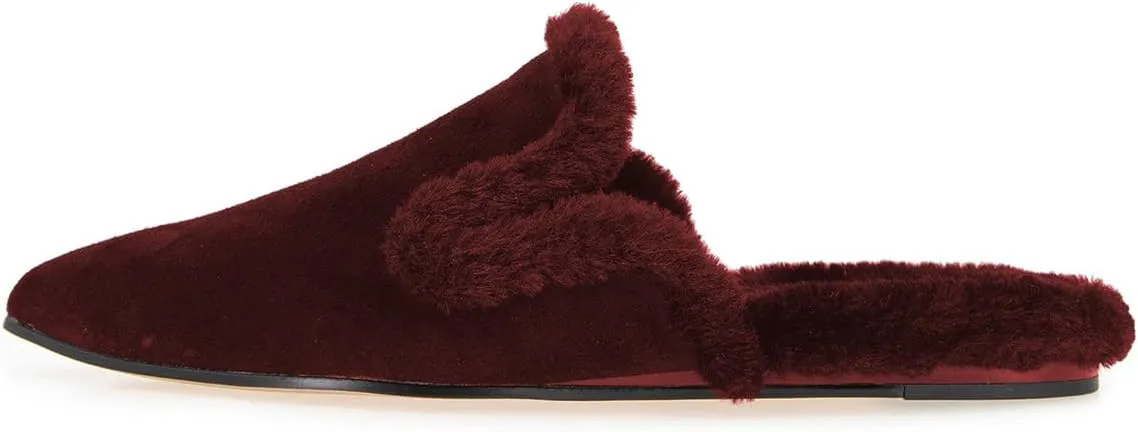 FSJ Women Fur Mules Comfortable Pointed Closed Toe Flat Sandals Slip-On Furry Padded Backless Loafers Casual Slides Slippers Shoes Size 4-16 US