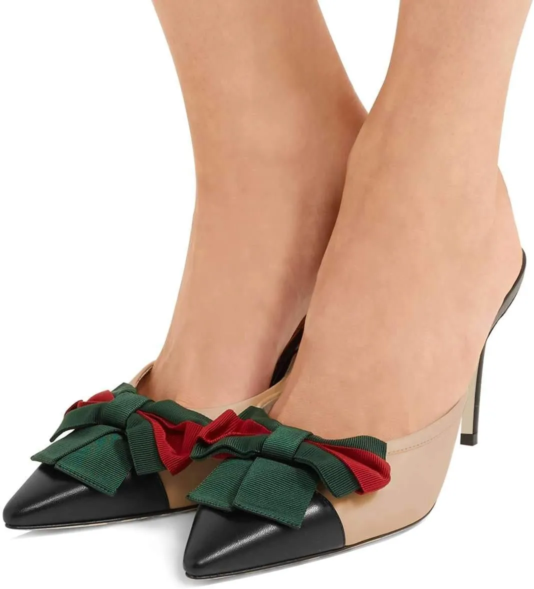 FSJ Women Graceful Stiletto High Heel Sandals Pointed Toe Mules Bow Pump Ladies Shoes US Size 4-15 M