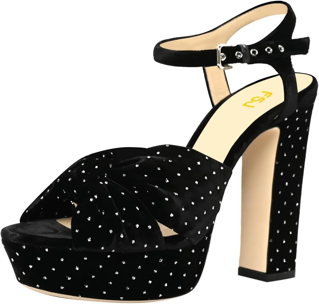 FSJ Women Platform Chunky Block High Heel Sandals Peep Toe Ankle Strap Party Evening Dress Pumps Shoes Size 4-15 US