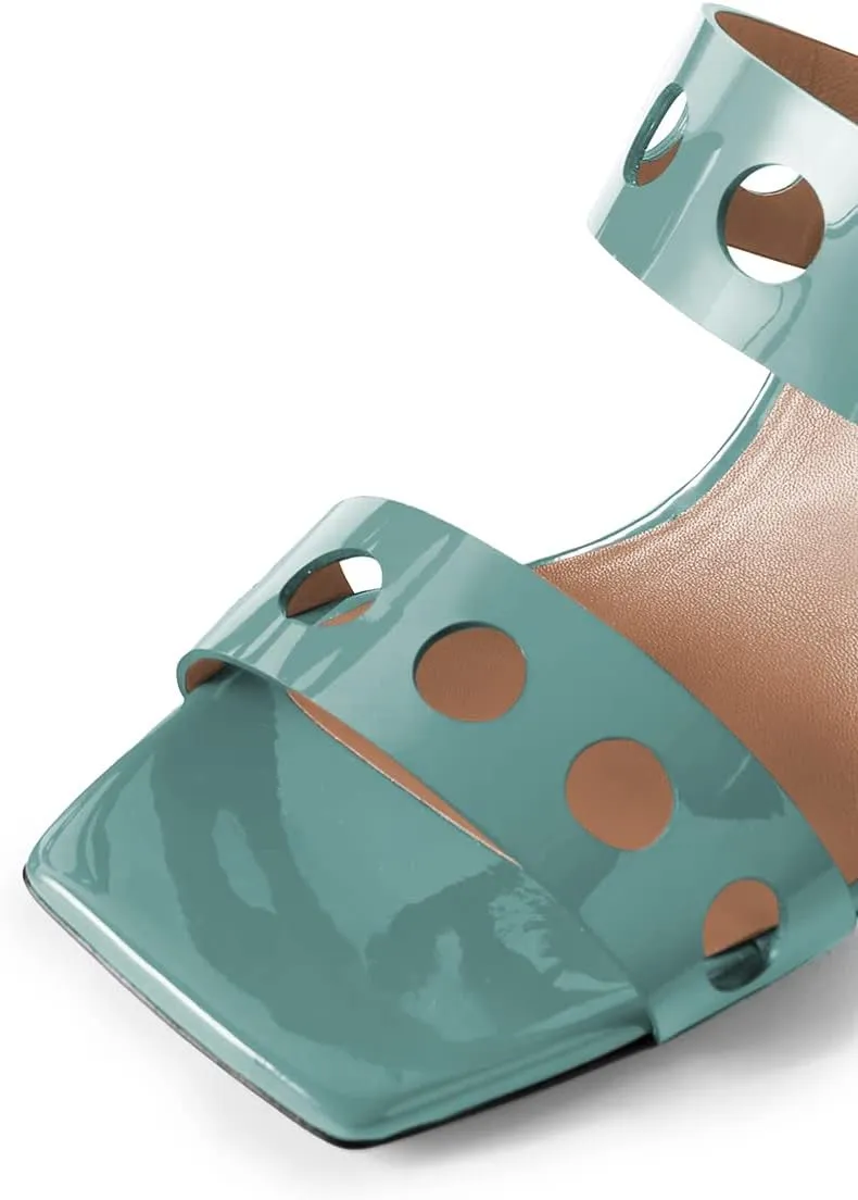 FSJ Women Sexy Cutout Two Straps Open Toe Gold Metal Chunky High Heel Mules Slip On Summer Party Dress Shoes Size 4-15 US