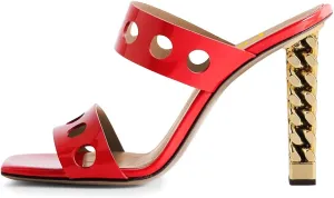 FSJ Women Sexy Cutout Two Straps Open Toe Gold Metal Chunky High Heel Mules Slip On Summer Party Dress Shoes Size 4-15 US