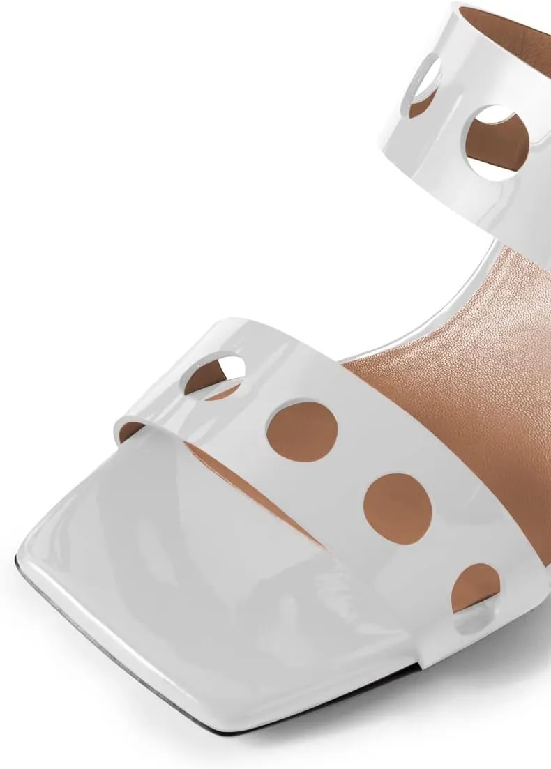FSJ Women Sexy Cutout Two Straps Open Toe Gold Metal Chunky High Heel Mules Slip On Summer Party Dress Shoes Size 4-15 US