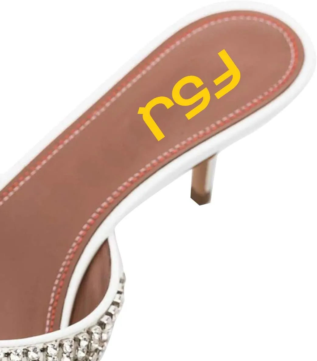 FSJ Women Slip On Mid High Heeled Mules Slipper Closed Pointed Toe Sandals Slides Dress Shoes Size 4-15 US