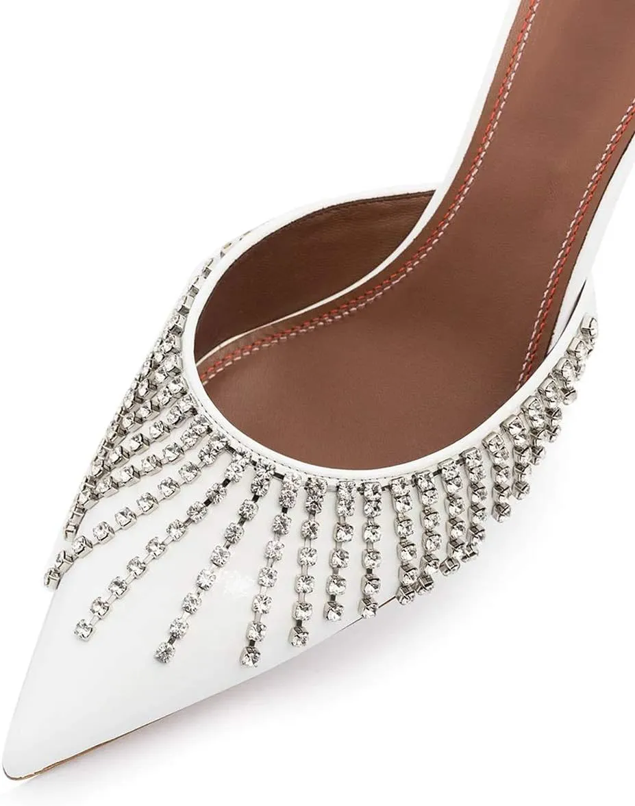 FSJ Women Slip On Mid High Heeled Mules Slipper Closed Pointed Toe Sandals Slides Dress Shoes Size 4-15 US