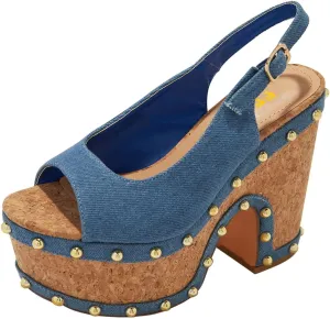 FSJ Women Studded Peep Open Toe Slingback Platform Chunky Heels Sandals Wooden High Heel Adjustable Buckle Wedges Party Wedding Dating Shoes Size 4-16 US