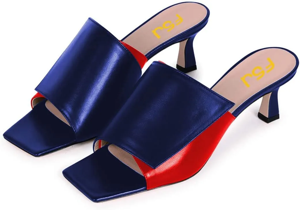 FSJ Women Vintage Slip-on Sandals Mules Open Toe Slide Slipper Low Heel Leather Pumps Backless Ladies Girls Party Prom Dress Shoes Size 4-15 US