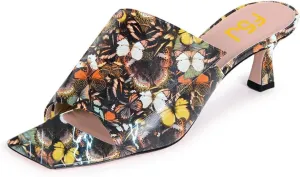 FSJ Women Vintage Slip-on Sandals Mules Open Toe Slide Slipper Low Heel Leather Pumps Backless Ladies Girls Party Prom Dress Shoes Size 4-15 US