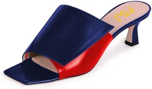 FSJ Women Vintage Slip-on Sandals Mules Open Toe Slide Slipper Low Heel Leather Pumps Backless Ladies Girls Party Prom Dress Shoes Size 4-15 US