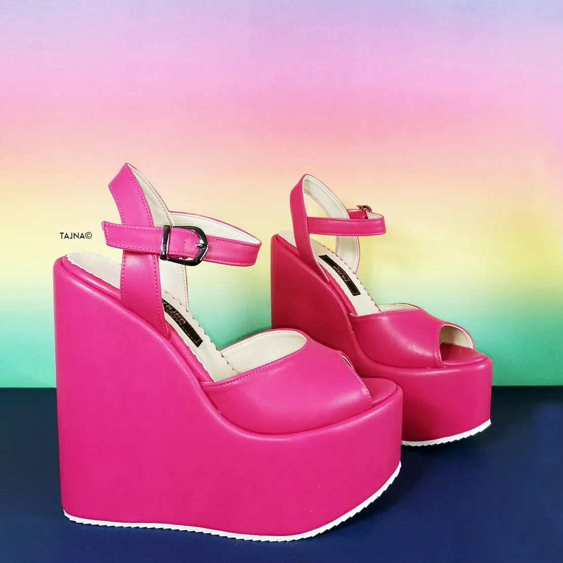 Fuchsia Pink Platform Wedge Sandals