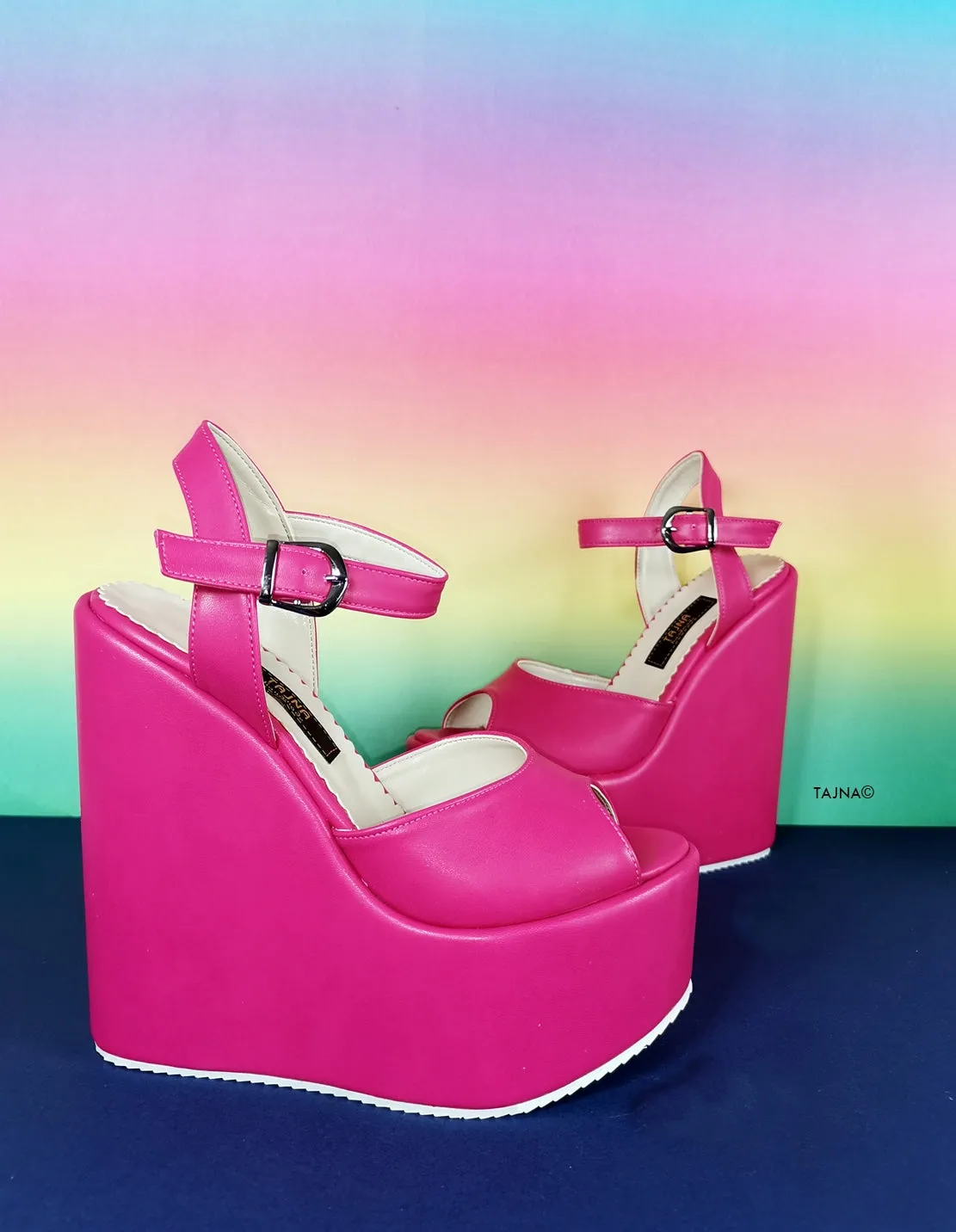 Fuchsia Pink Platform Wedge Sandals