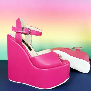 Fuchsia Pink Platform Wedge Sandals