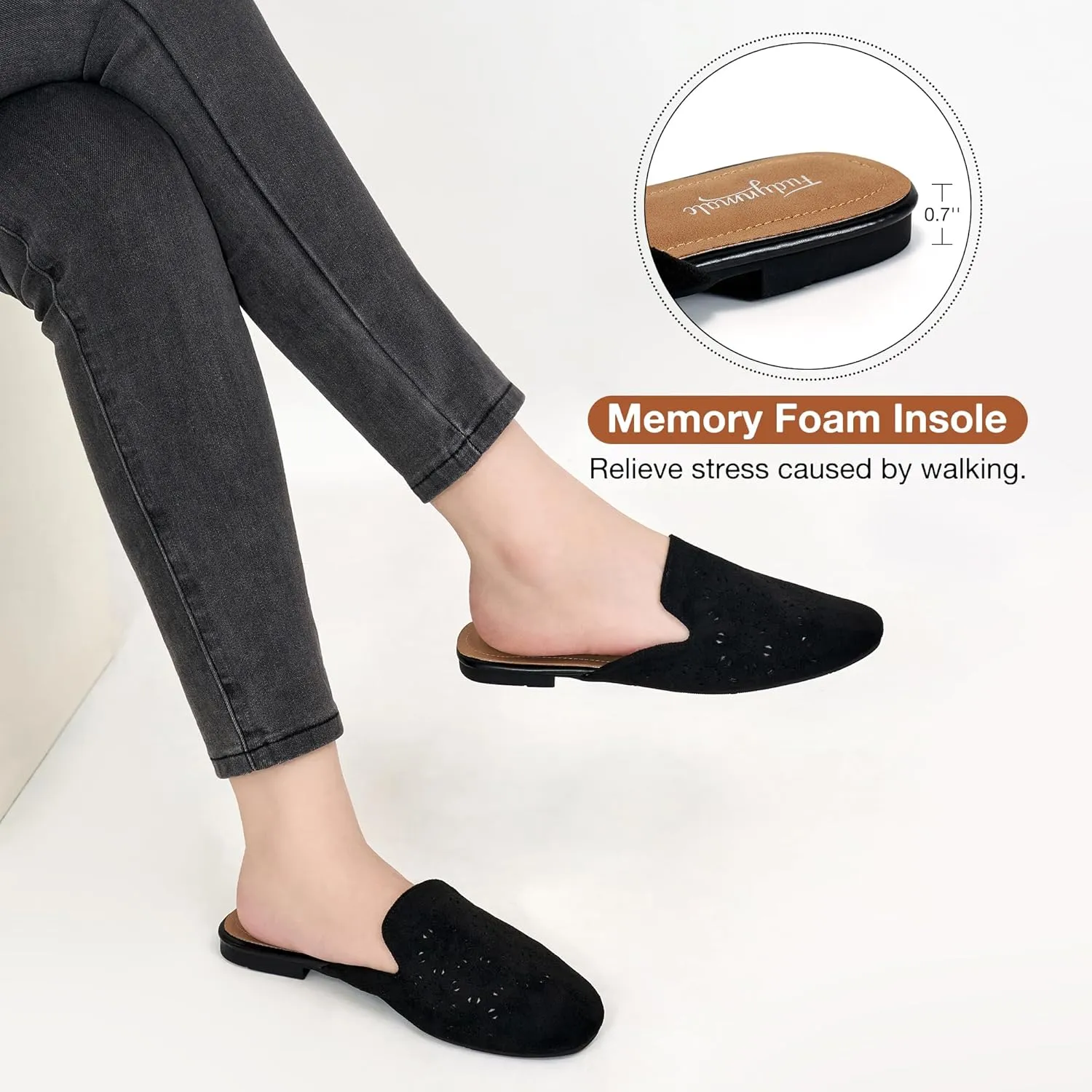 FUDYNMALC Womens Mules Flats Shoes: Casual Closed Toe Suede Backless Loafers Comfortable Dressy Slip-on Slides Footwear