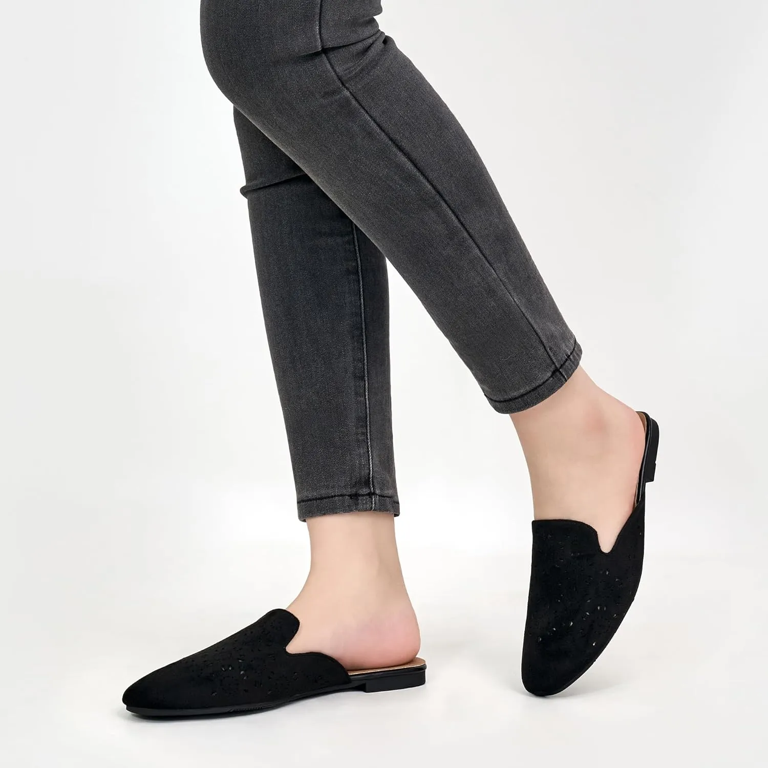 FUDYNMALC Womens Mules Flats Shoes: Casual Closed Toe Suede Backless Loafers Comfortable Dressy Slip-on Slides Footwear