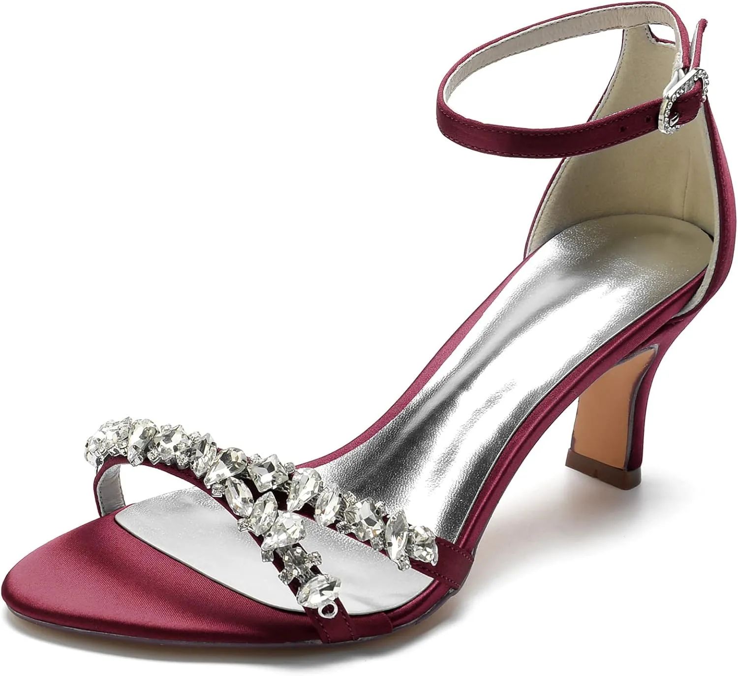 FufoneUS Womens Sandals Kitten Heel Open Toe Sparkly Crystal Evening Party Bridal Wedding Shoes,Burgundy,9