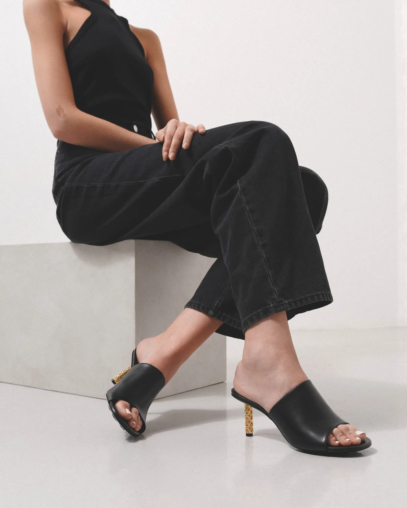 G Cube 70 black leather mules