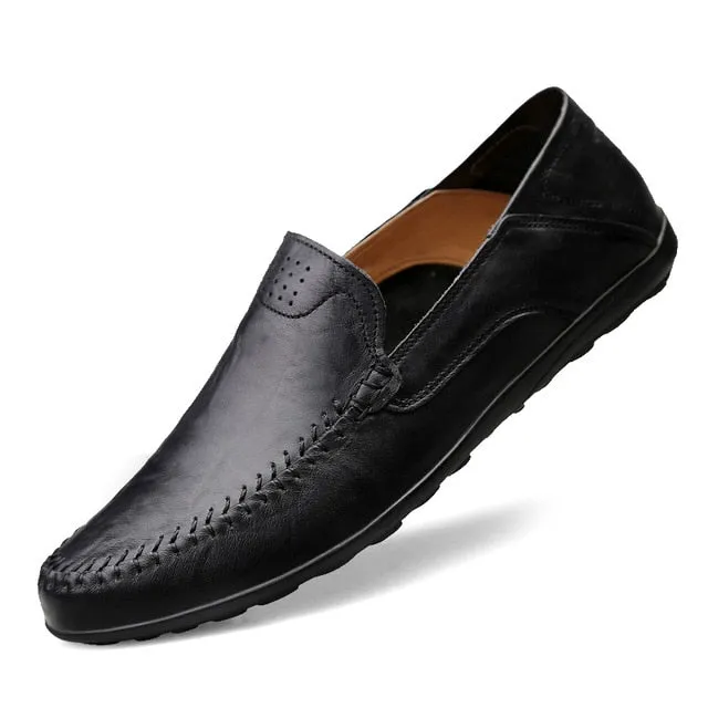 Genuine Leather Men Casual Shoes Luxury Brand 2019 Mens Loafers Moccasins Breathable Slip on Black Driving Shoes Plus Size 37-47