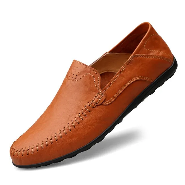 Genuine Leather Men Casual Shoes Luxury Brand 2019 Mens Loafers Moccasins Breathable Slip on Black Driving Shoes Plus Size 37-47
