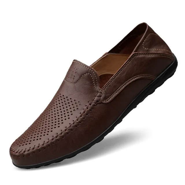 Genuine Leather Men Casual Shoes Luxury Brand 2019 Mens Loafers Moccasins Breathable Slip on Black Driving Shoes Plus Size 37-47