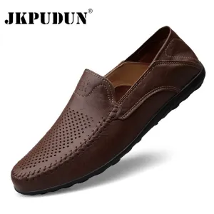 Genuine Leather Men Casual Shoes Luxury Brand 2019 Mens Loafers Moccasins Breathable Slip on Black Driving Shoes Plus Size 37-47