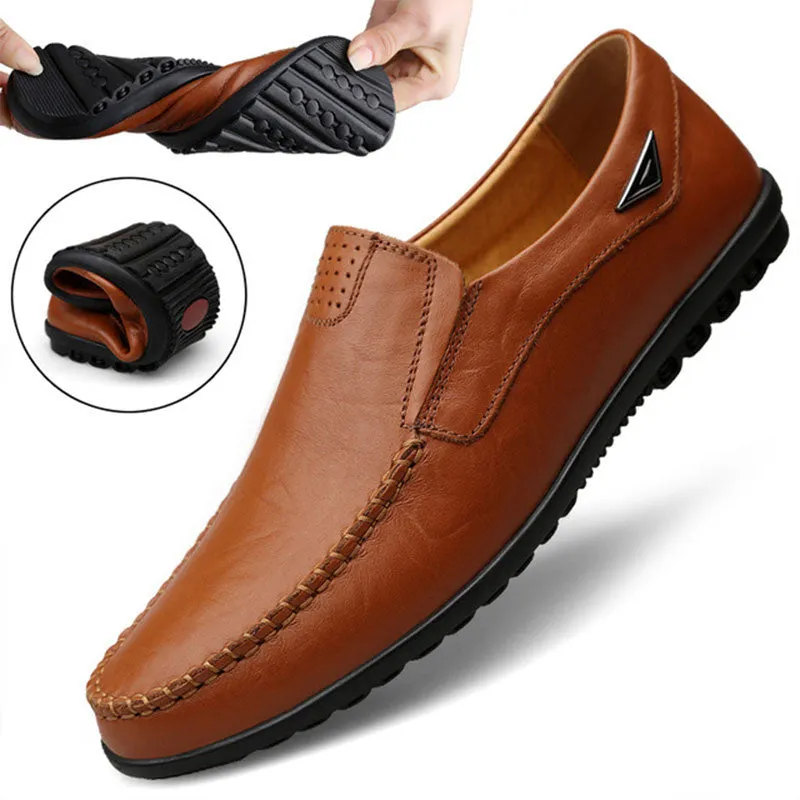 Genuine Leather Men Casual Shoes Luxury Brand 2019 Mens Loafers Moccasins Breathable Slip on Black Driving Shoes Plus Size 37-47