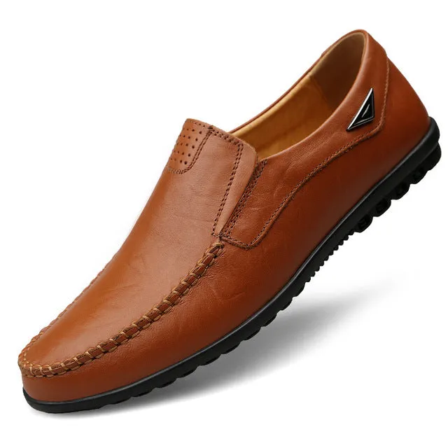 Genuine Leather Men Casual Shoes Luxury Brand 2019 Mens Loafers Moccasins Breathable Slip on Black Driving Shoes Plus Size 37-47
