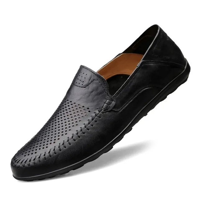 Genuine Leather Men Casual Shoes Luxury Brand 2019 Mens Loafers Moccasins Breathable Slip on Black Driving Shoes Plus Size 37-47