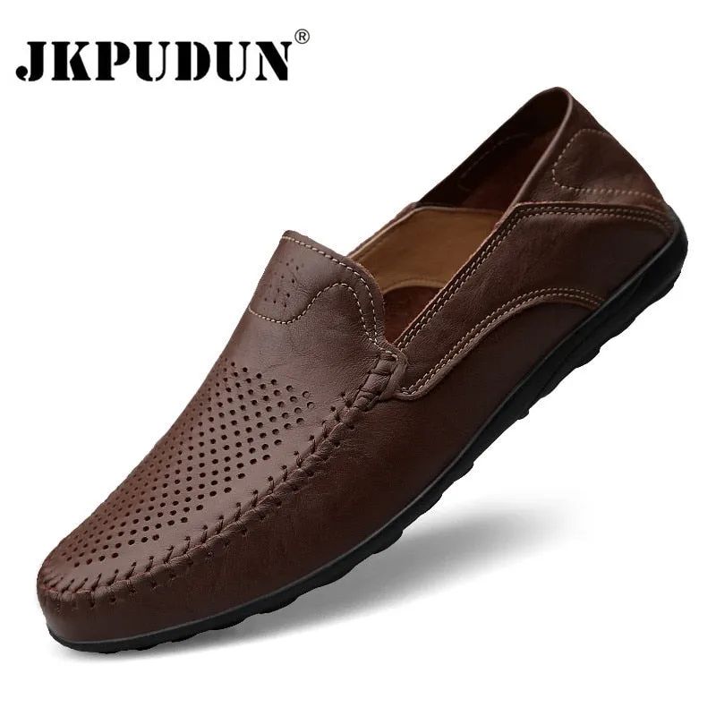 Genuine Leather Men Casual Shoes Luxury Brand 2019 Mens Loafers Moccasins Breathable Slip on Black Driving Shoes Plus Size 37-47