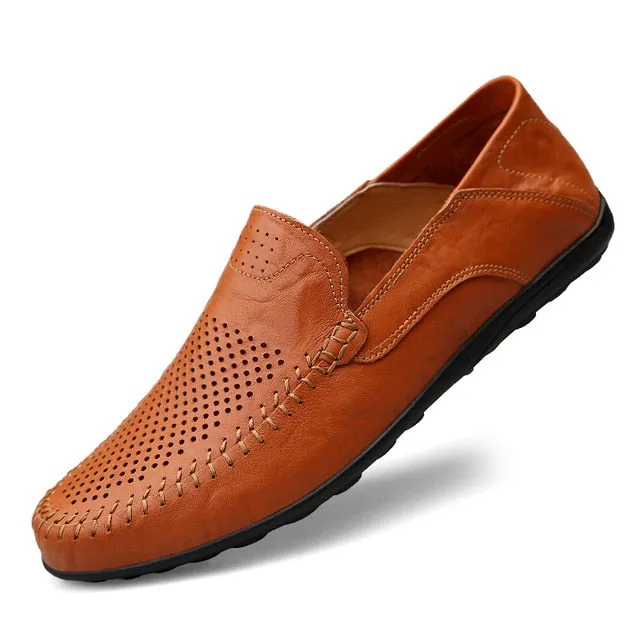 Genuine Leather Men Casual Shoes Luxury Brand 2019 Mens Loafers Moccasins Breathable Slip on Black Driving Shoes Plus Size 37-47