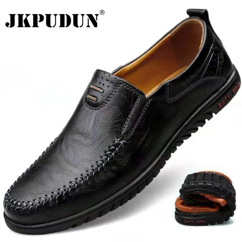 Genuine Leather Men Shoes Luxury Brand 2020 Casual Slip on Formal Loafers Men Moccasins Italian Black Male Driving Shoes JKPUDUN
