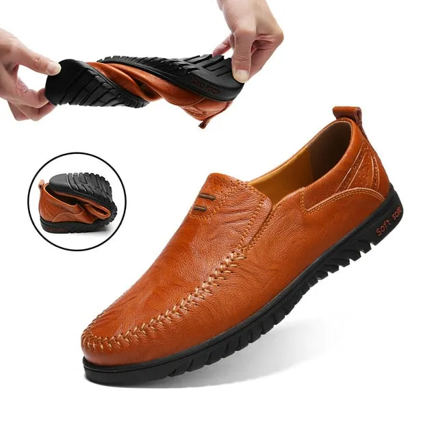 Genuine Leather Men Shoes Luxury Brand 2020 Casual Slip on Formal Loafers Men Moccasins Italian Black Male Driving Shoes JKPUDUN