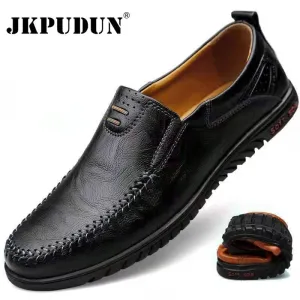 Genuine Leather Men Shoes Luxury Brand 2020 Casual Slip on Formal Loafers Men Moccasins Italian Black Male Driving Shoes JKPUDUN