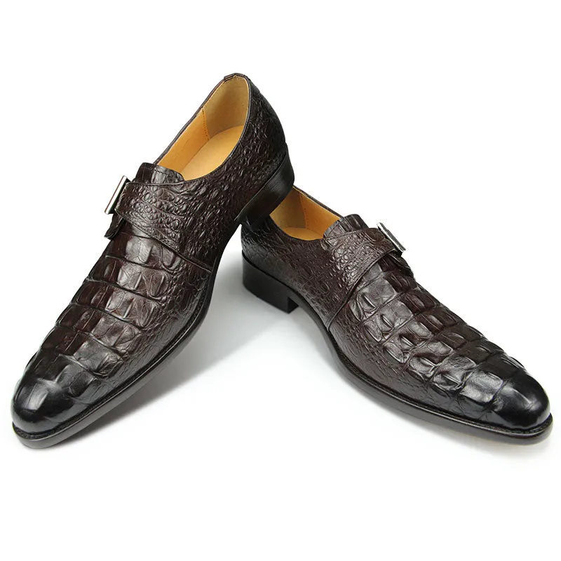Genuine Leather Shoes Crocodile Pattern Classic Style