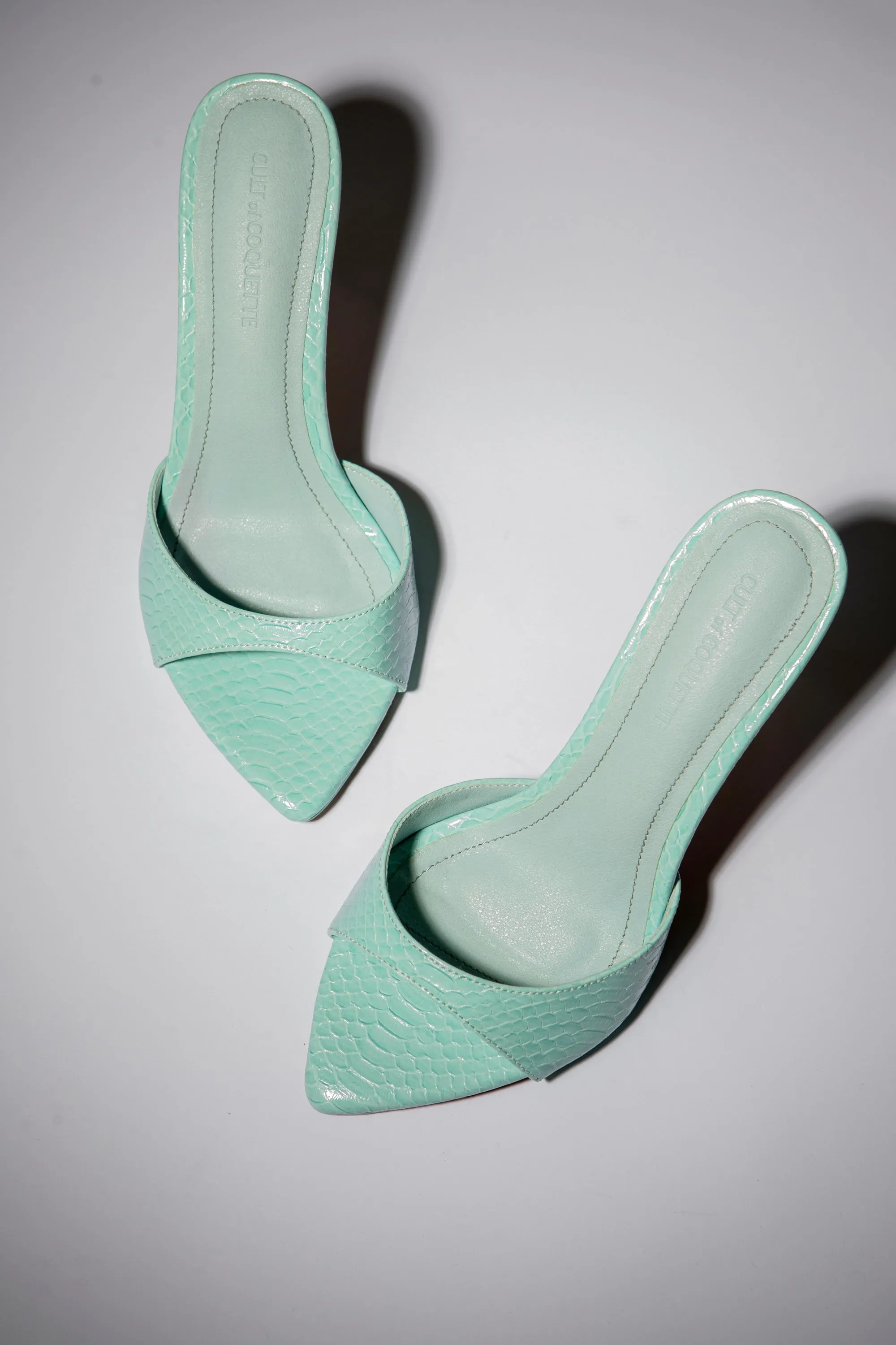 Gia Seafoam Reptile Vegan Mules 80 mm