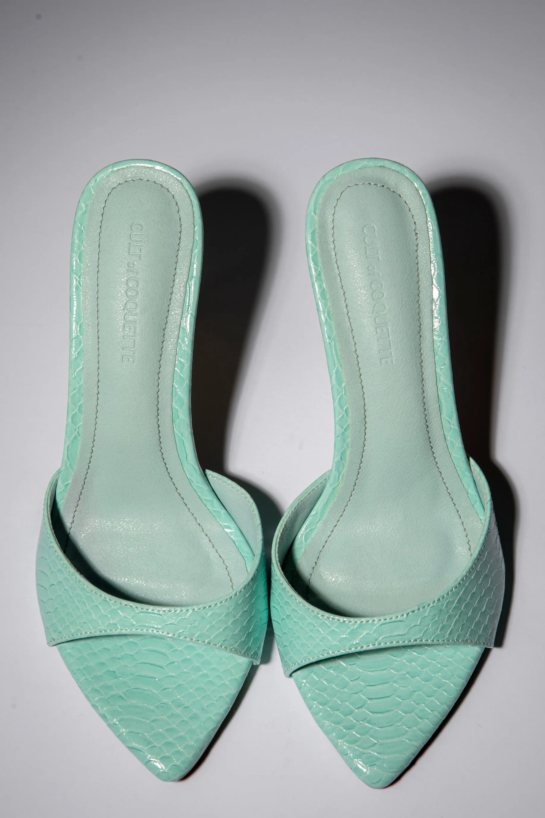 Gia Seafoam Reptile Vegan Mules 80 mm