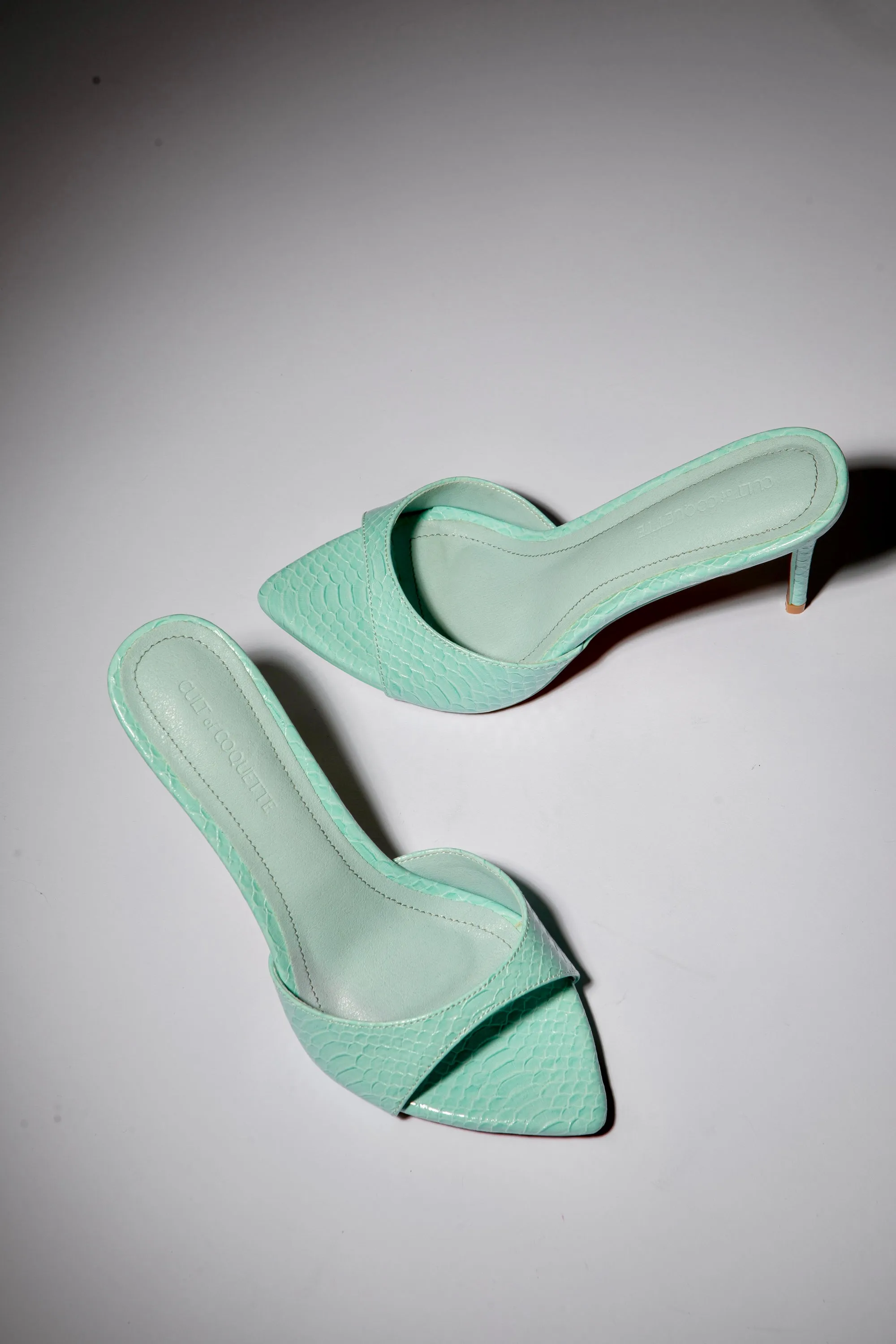 Gia Seafoam Reptile Vegan Mules 80 mm