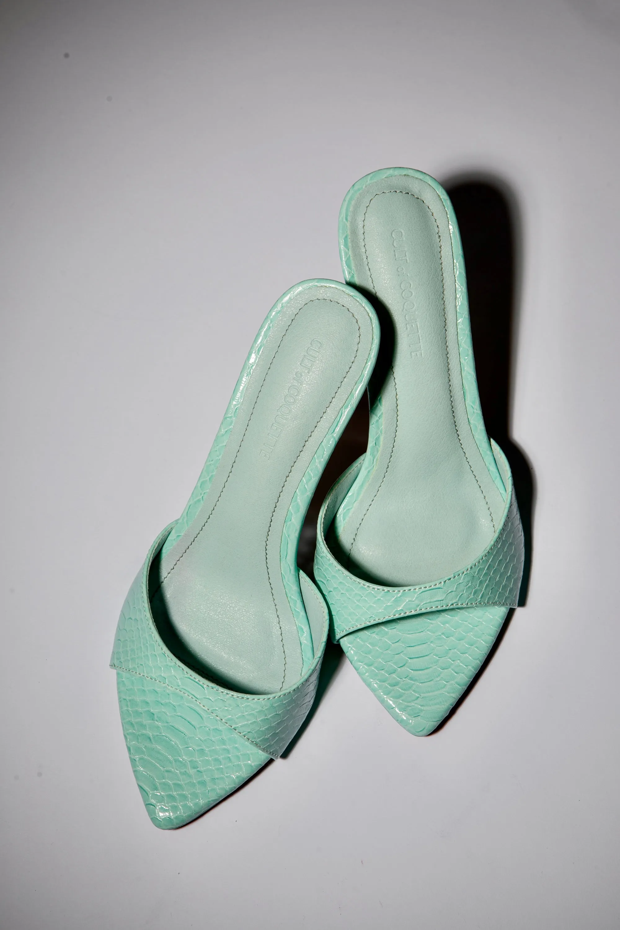 Gia Seafoam Reptile Vegan Mules 80 mm