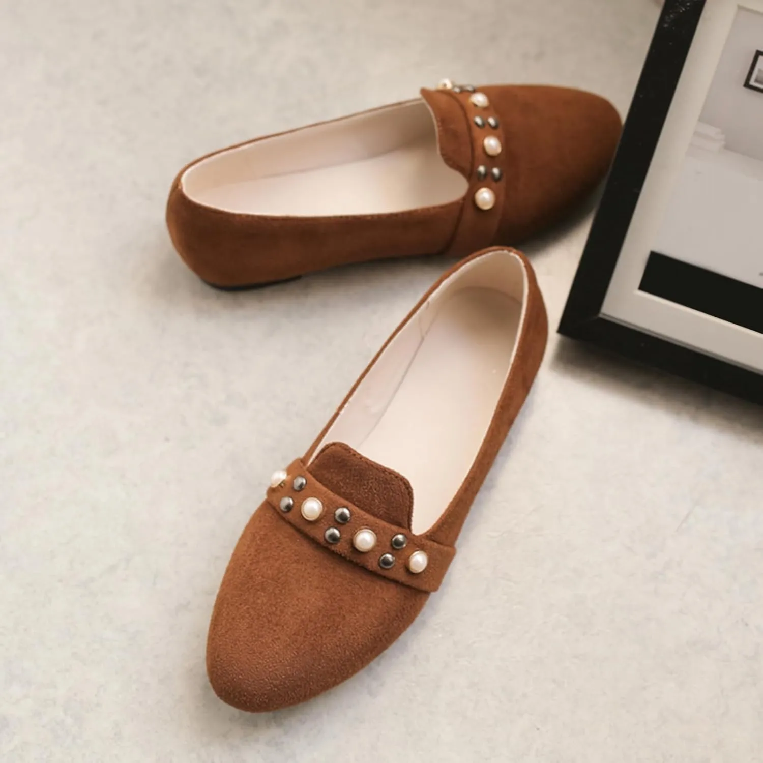 Gicoiz Footwear Work Loafers Womens Round Toe Ballet Flats Slippers