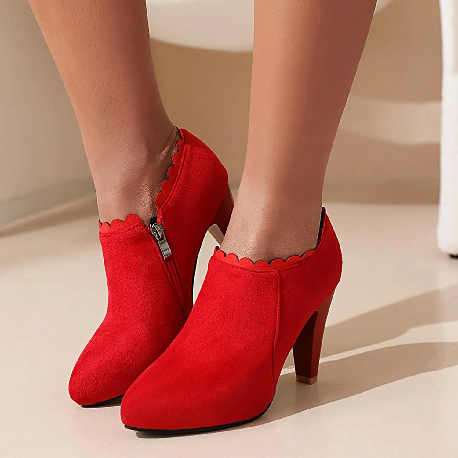 Gicoiz Pointed Toe High Heels Women Office Loafers Zip Ankle Boots