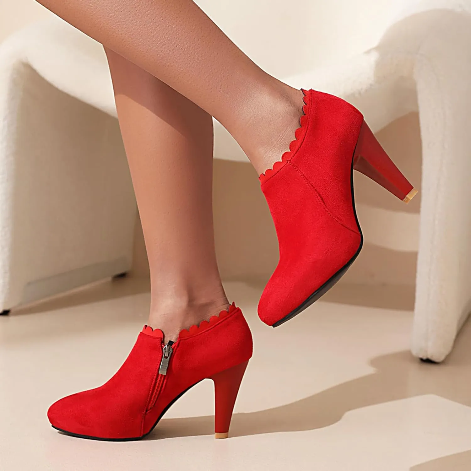 Gicoiz Pointed Toe High Heels Women Office Loafers Zip Ankle Boots
